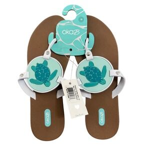 NWT Oka B Solara Tortoise Shell Sea Turtle Medallion Flip Flop Sandals Size 10